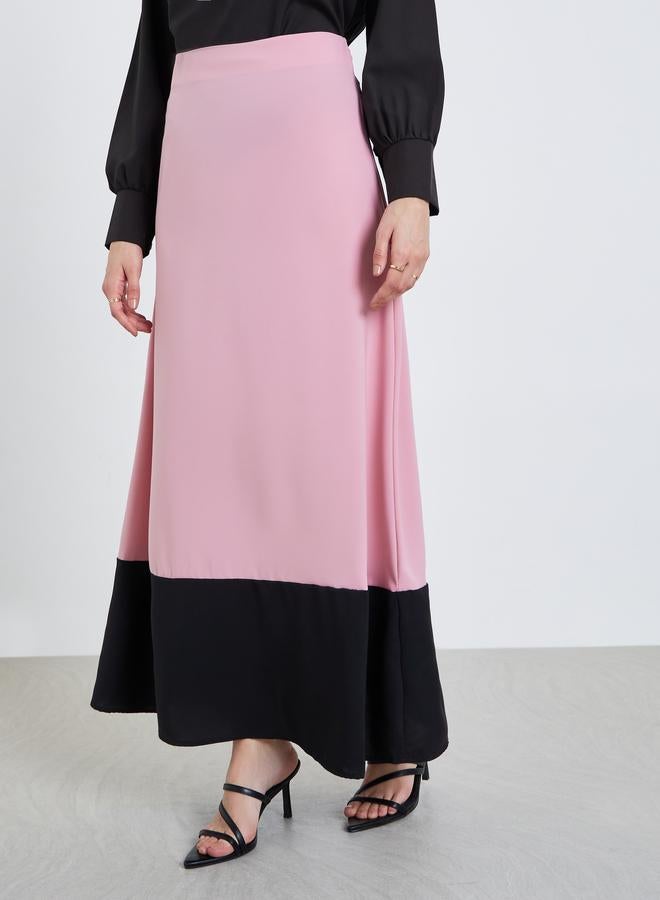 Styli Women Contrast Hem Color Block Maxi Skirt - Image 1